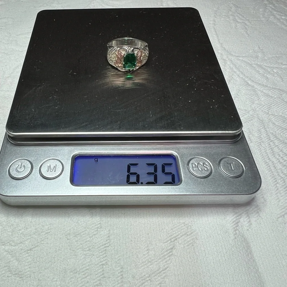 Black Hills Gold 12k Sterling Silver Emerald Cut Helenite Ring Size 8